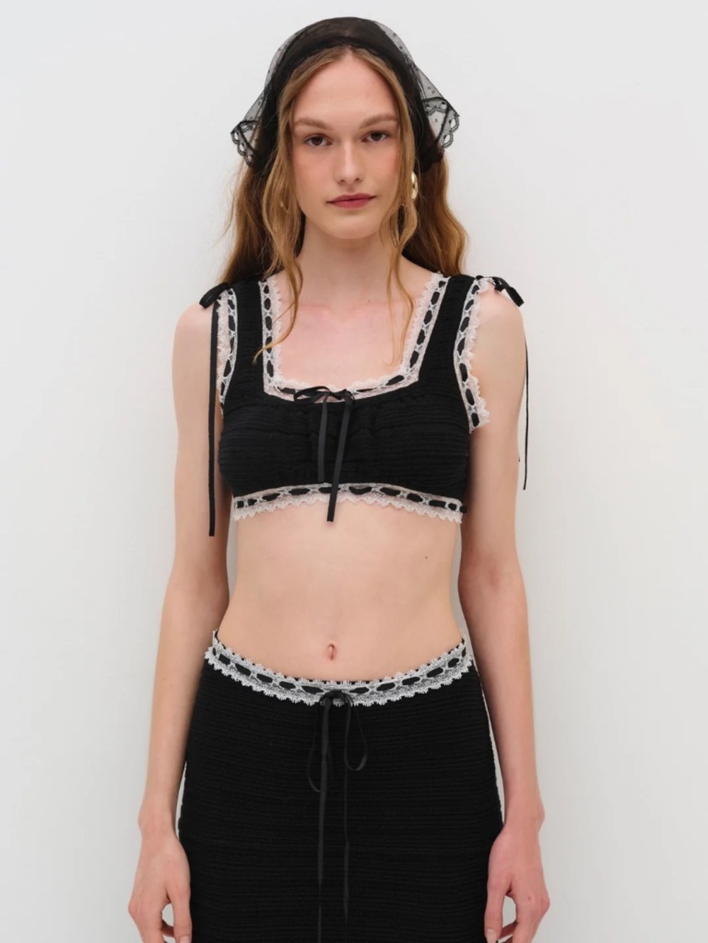 For Love & Lemons Mayfair Crochet Crop Top | Black | S | NWT